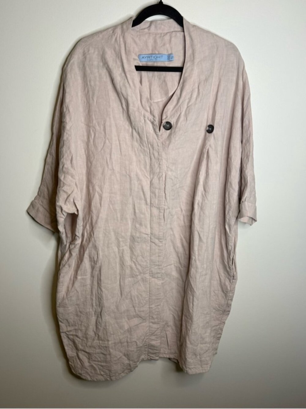 Ayrtight Women’s Midi 100% Linen Dress - Pale Pink Blush tan size XL
